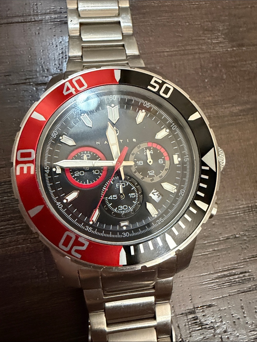 Men's Chronograph Swim Watch Red & Black Dive Style